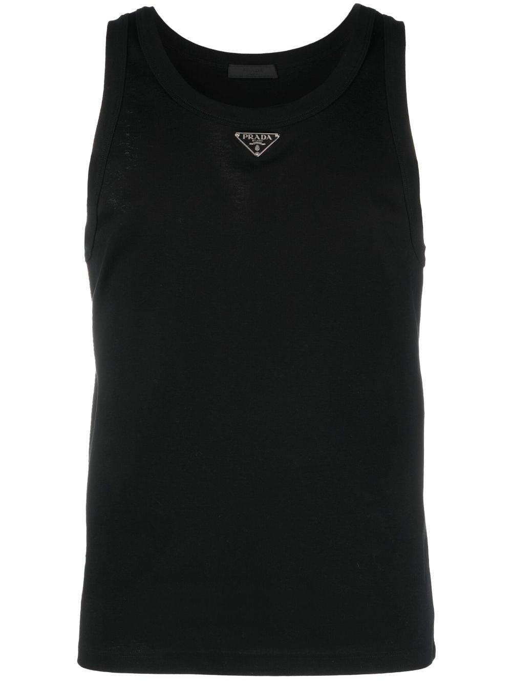 Prada Men's Black Logo Plaque Tank Top
